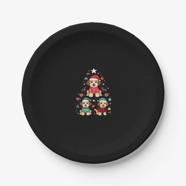 Furry Festive Christmas � Cute Dogs Holiday Tree O Paper Plate (Front)