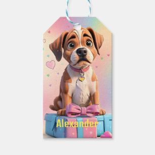Furry Friends Boxer Puppy with Colourful Gifts Gift Tags