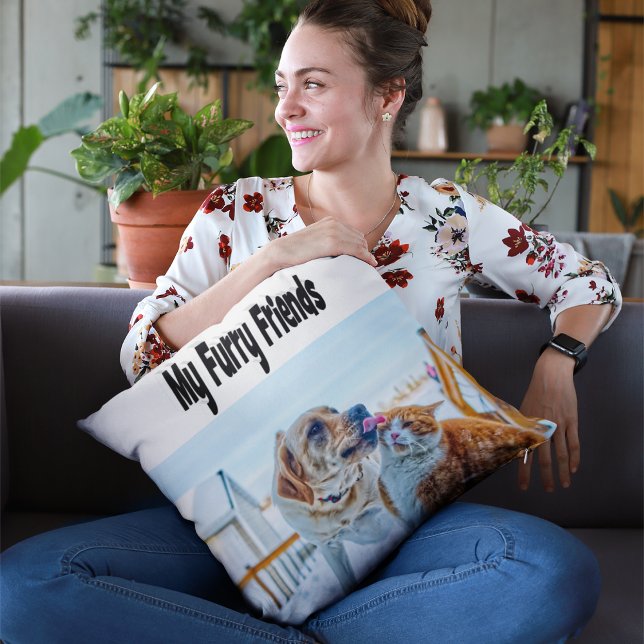 Furry Friends Cat and Dog Photo    Cushion (Creator Uploaded)