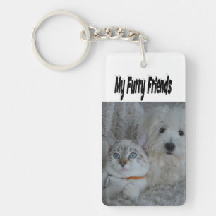 Furry Friends Cat and Dog Photo    Key Ring