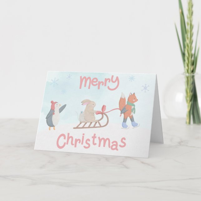 Furry friends editable Christmas card (Front)