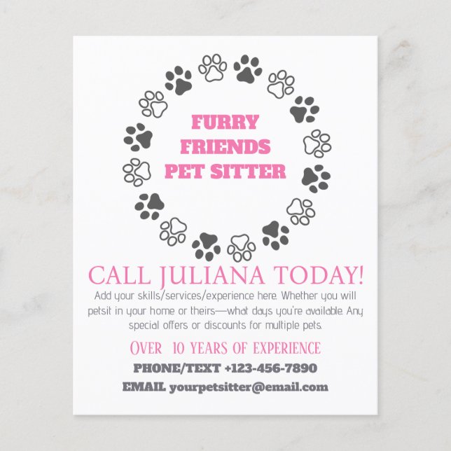 Furry Friends Pet Sitter Pink Business Flyer (Front)