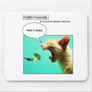 Furry Funnies ~ cat and broccoli Mouse Mat