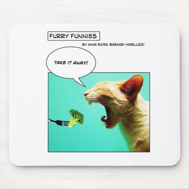 Furry Funnies ~ cat and broccoli Mouse Mat (Front)