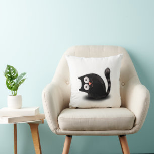 Furry funy black cat cushion