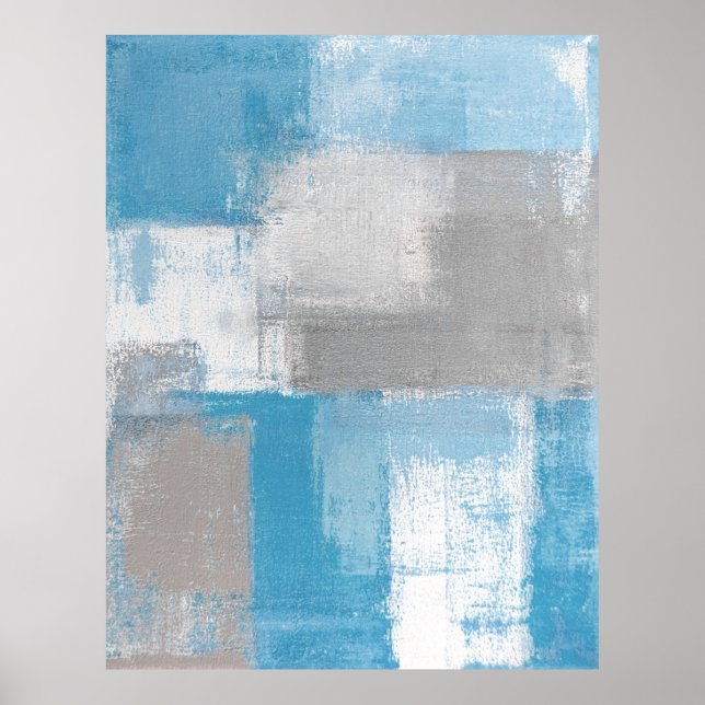 'Furry' Grey and Teal Abstract Art Poster Print (Front)