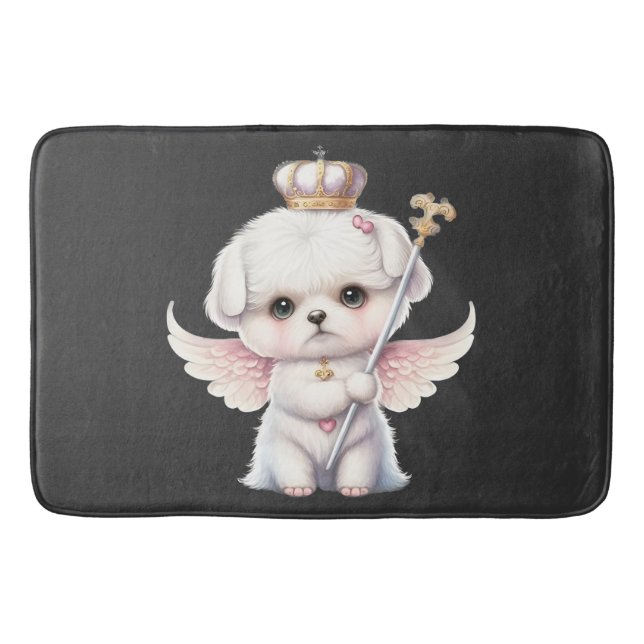 Furry Joy: Angel Wing Maltese Dog Puppy Gift Bath Mat (Front)