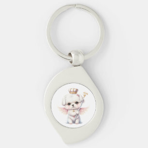 Furry Joy: Angel Wing Maltese Dog Puppy Gift Key Ring