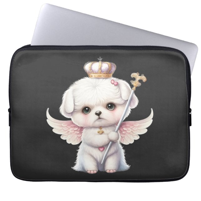 Furry Joy: Angel Wing Maltese Dog Puppy Gift Laptop Sleeve (Front)