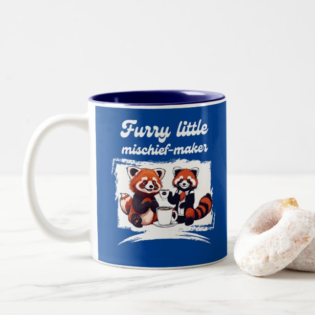 Furry little mischief-maker Red Panda & Coffee Two-Tone Coffee Mug (With Donut)