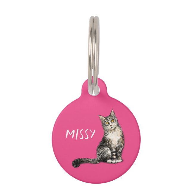 Furry long haired cat pet ID tag (Front)