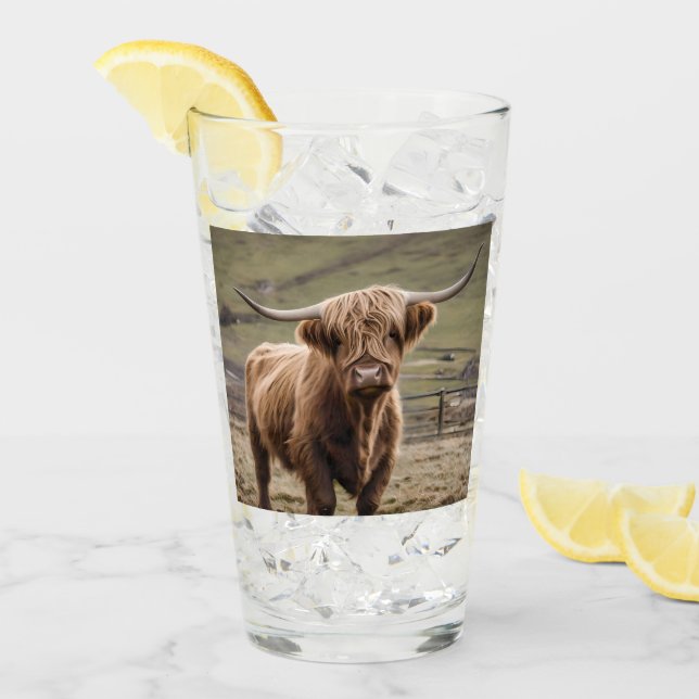 **"Furry Majesty: The Woolly Brown Highland Cow"** Glass (Front Ice)