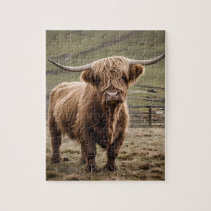 **"Furry Majesty: The Woolly Brown Highland Cow"** Jigsaw Puzzle