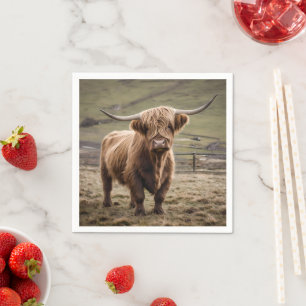 **"Furry Majesty: The Woolly Brown Highland Cow"** Napkin