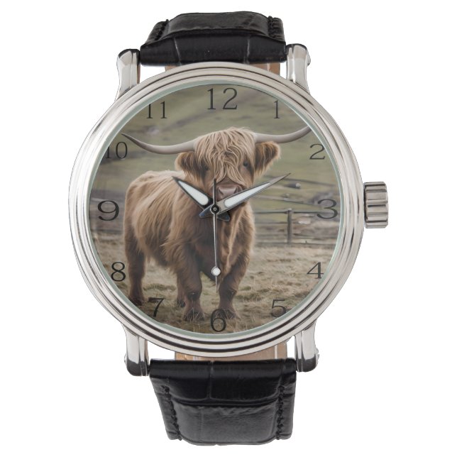 **"Furry Majesty: The Woolly Brown Highland Cow"** Watch (Front)
