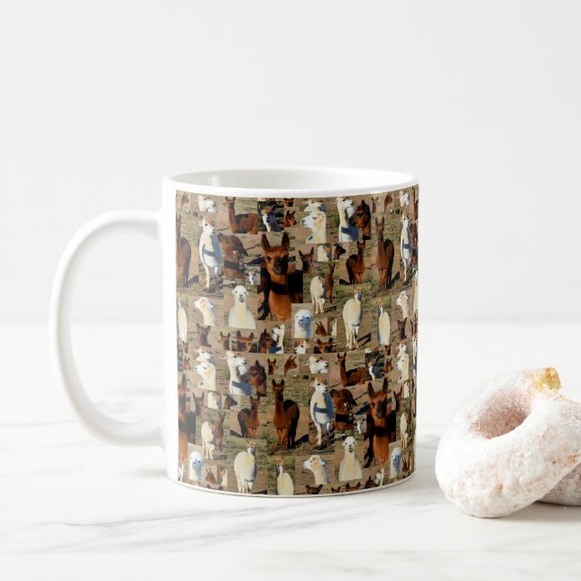 "Furry Moments: An Alpaca Photo Collage" Coffee Mug (With Donut)