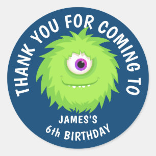 Furry Monster Cute Blue Classic Round Sticker