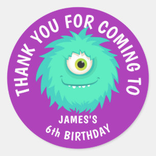 Furry Monster Cute Purple Classic Round Sticker