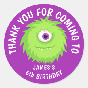 Furry Monster Cute Purple Classic Round Sticker