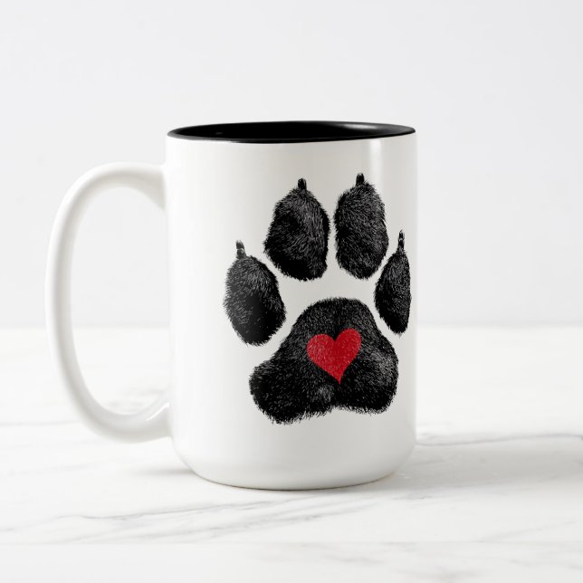 Furry Paw Print with Heart – Pet Lover Coffee Mug (Left)