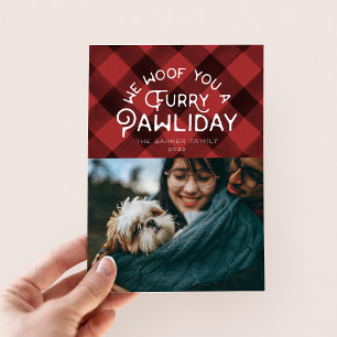 Furry Pawliday   Pet-Themed Holiday Buffalo Check Card