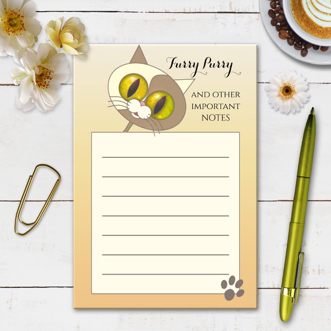 Furry Purry Cute Cat Notes (Post it notes featuring a cute kitty cat cartoon image)