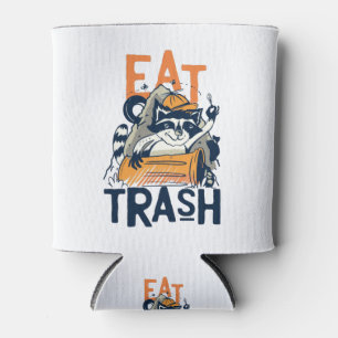 Furry Racoon with Eat Trash Text Can Cooler