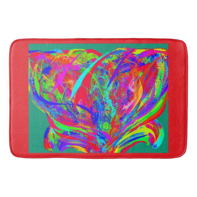 Furry Rainbow Colored Flower Bath Mat (Front)