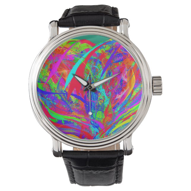 Furry Rainbow Colored Flower Watch (Front)