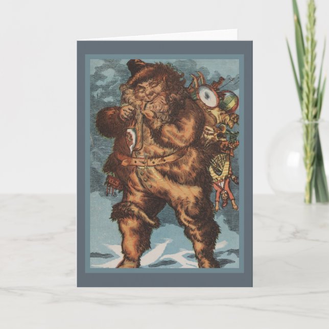 Furry Santa Smoking His Pipe Holiday Card (Front)