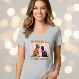 Furry Soulmate Women’s Valentine Cute Dog Cat T-Shirt
