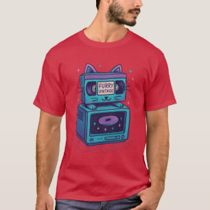 Furry Vintage Retro Cat Vibes 80s 90s vhs cassette T-Shirt
