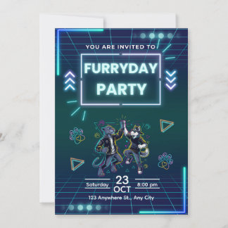 Furryday Party Invitation Retro Neon