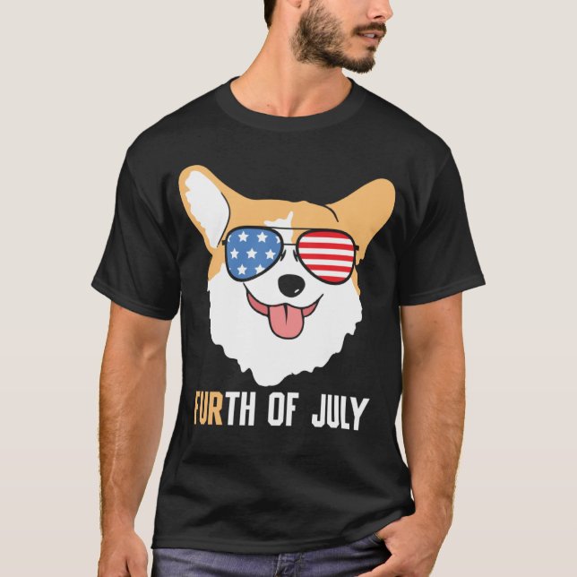 FURth 4th Of July Corgi Dog  American Flag Sunglas T-Shirt (Front)