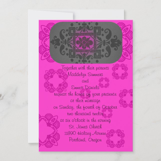Fuschia and Grey Wedding Invitations (Front)