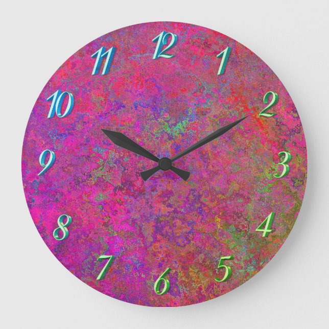 Fuschia and turquoise texture large clock (Front)