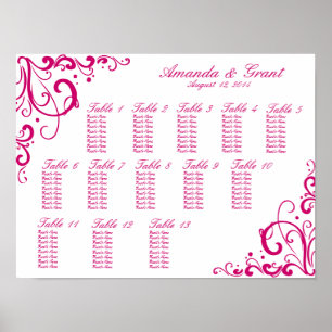 Fuschia and White Flourish Seating Chart