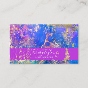 Fuschia Blue Marble Ink & Gold Foil Business Card