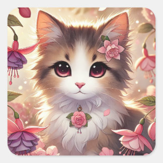 Fuschia Cat Square Sticker