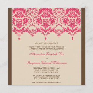 Fuschia Darling Damask Square Wedding Invitation