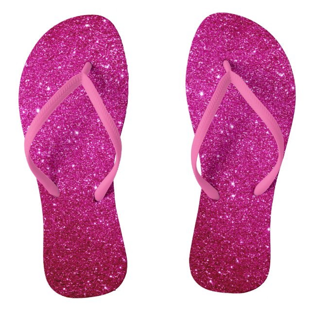 Fuschia Hot Pink Glitter and Glam  Flip Flops (Footbed)