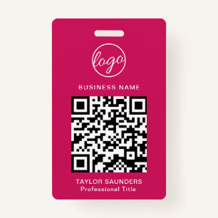 Fuschia Hot Pink Logo QR Code Employee ID ID Badge