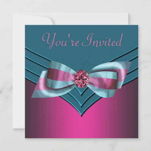 Fuschia Hot Pink Teal Blue All Occasion Party Invitation (Front)