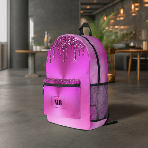 Fuschia Metallic Glitter Drip Monogrammed Printed Backpack