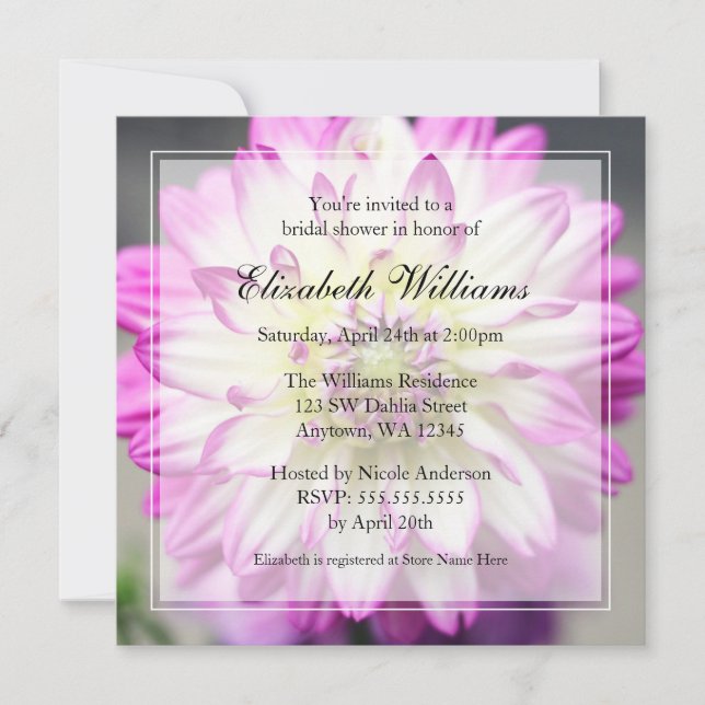 Fuschia Pink and White Dahlia Bridal Shower Invitation (Front)
