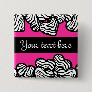 Fuschia pink black white zebra pattern heart name 15 cm square badge