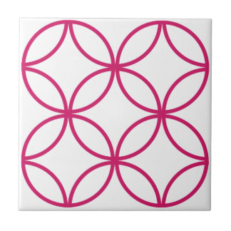 Fuschia pink circle flower repeat pattern on white tile