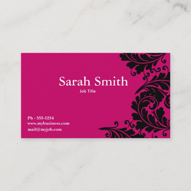 Fuschia pink  paisley damask business card (Front)