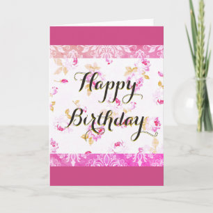 Fuschia Pink Rose Happy Birthday Greeting Card