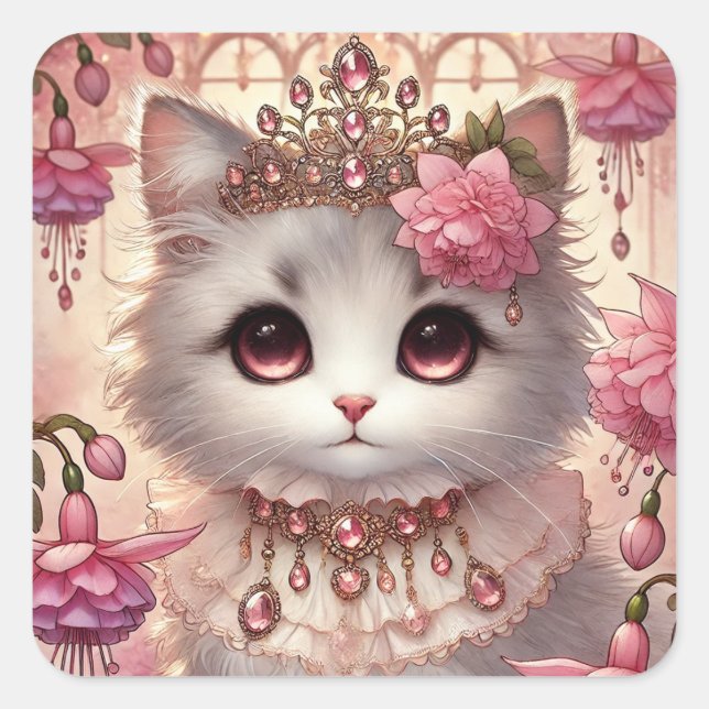 Fuschia Princess Cat Square Sticker (Front)